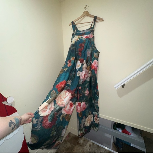 Pants - Women’s Grandma Core Cottagecore Floral Print Flowy Wide- Leg Overalls Pants